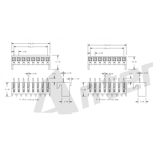 AW3964S-XP-XN 3,96 mm 180 ° Negatieve Wafer Connector-serie