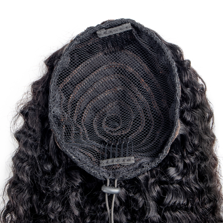 Natural African Girl Deep Wave Human Hair Drawstring Ponytail Clip In Hair Extensions Natural Color Puff Ponytail Products