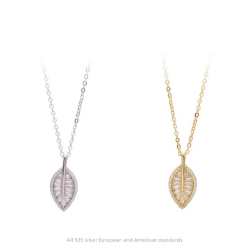 S925 Sterling Silver Inlaid Zircon Leaf Versatile Necklace