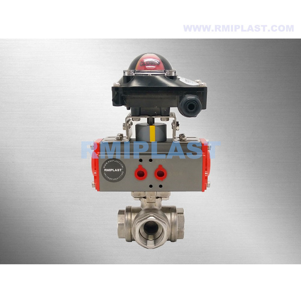 Pneumatic Three Way Ball Valve SS304 Double Acting