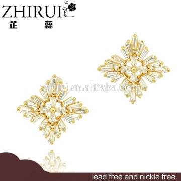 fashion costume jewelry china square zircon earring 18k gold earrings