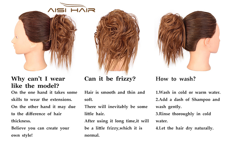Aisi Hair Synthetic Donut Brown Chignon Curly Bun Pad Chignon Elastic Band Ribbon Ponytail Rope Rubber Hair Extension For Women