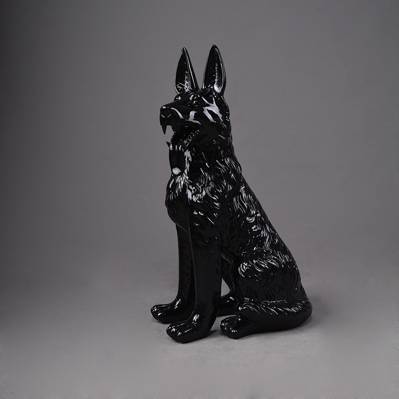 Chinese antique decorative black fiberglass life size wolf garden statues for sale