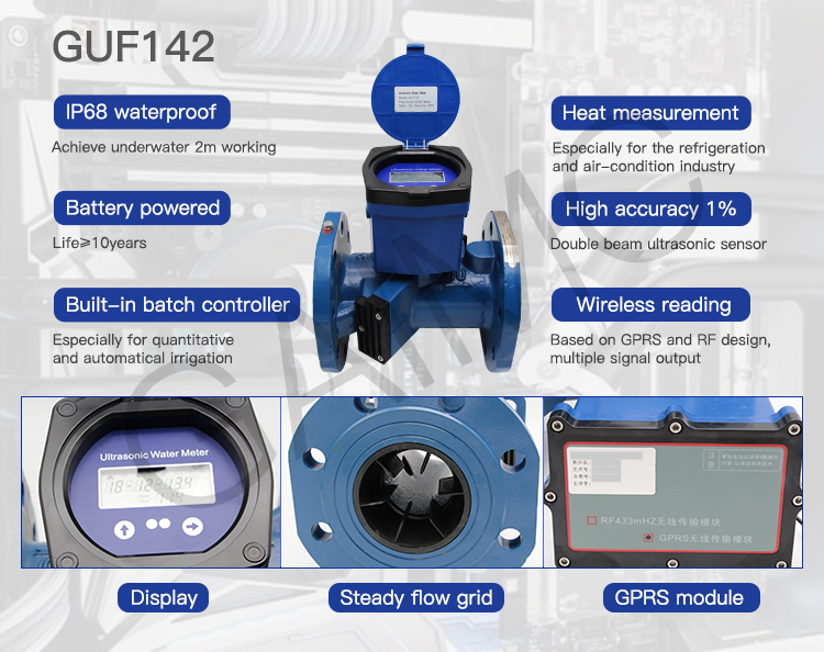 GUF142 Submersible IP68 4-20mA เอาต์พุต Digital Ultrasonic Water Meter