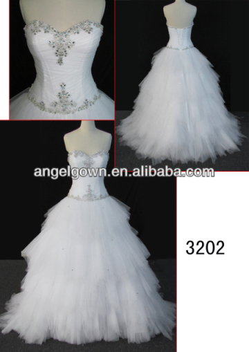 Custom Size Strapless Beaded Ruffles Organza Exotic Wedding Dresses 2014 3202