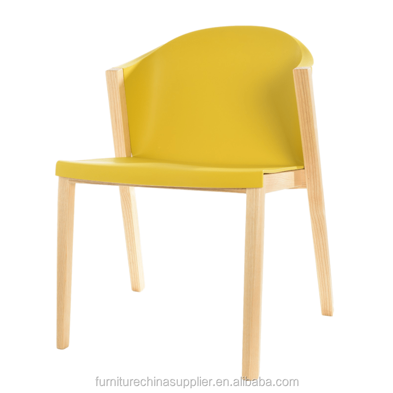 Modern plastic pp seat dinning chair solid wooden armchair lounge chair for restaurant