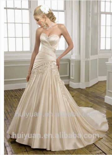 Taffeta deep v neck A-line wedding dress in cream color