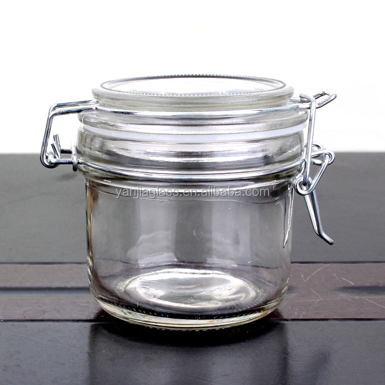 Airtight round clear glass storage jars with clip lids 180ml