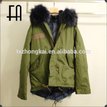 Wholesale price rabbit fur lined parka coat with fox fur hood