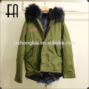 Wholesale price rabbit fur lined parka coat with fox fur hood