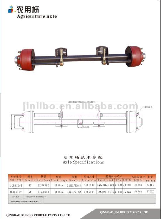 Trailer Part - Agricultural trailer axle 6ton 8ton with brake/without brake