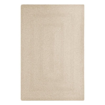 Beige colour natural wool braided carpet rug