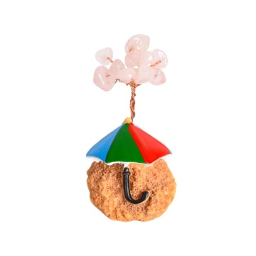 Raw Rose Quartz Raw Stone Copper Tree Beach Umbrellas Base Ornament