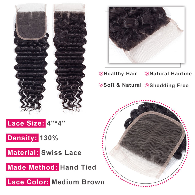 Remy Virgin Human Hair Deep Wave Hair Bundles Extensions Brazilian Bundles With Closure