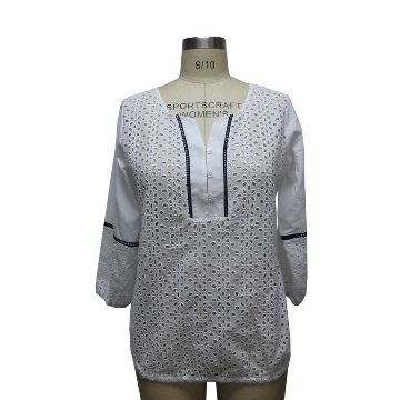 EYELET DETAIL PEASANT TOP