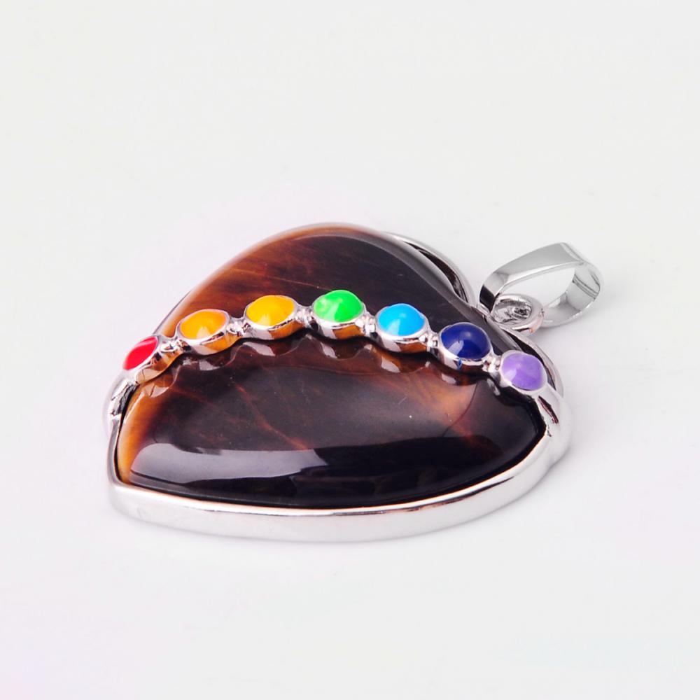 Colgante Seven Chakras Crystal Tiger Eye Heart