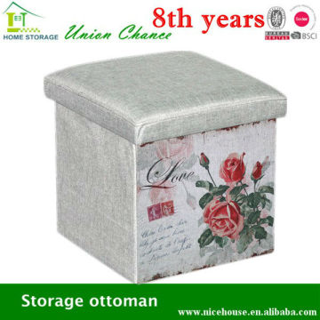 polyester linen fabric storage ottoman