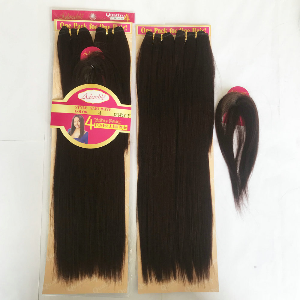 Adorable synthetic hair 4 pieces and a top closure in one pack Yaki 12"14"16"18" Yaki braiding hair