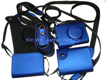 Blue Leather Camera Pouches , Shoulder Digital Camera Carrying Pouches