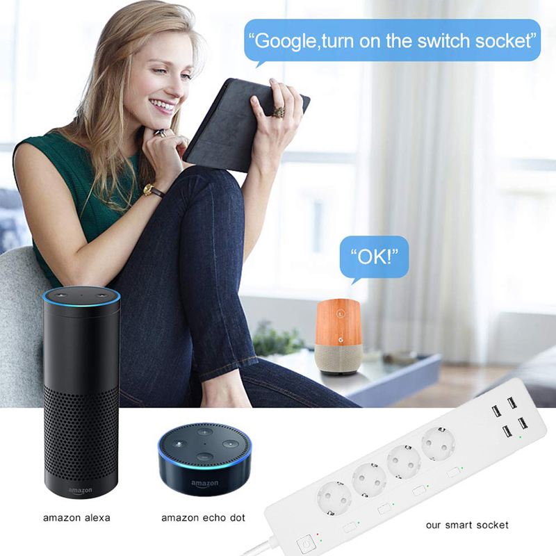 Wifi Smart Plug Outlet Power Strip Surge Protector EU Power Strip With Usb Charging Ports European TUYA