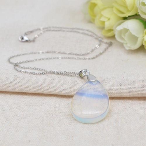 Opal 28x35MM Waterdrop Pendant Necklace with 45CM Silver Chain