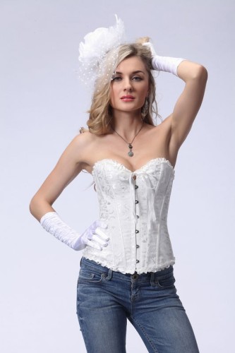 Satin Overbust Tight Lacing Corset White Wedding Overbust Corset