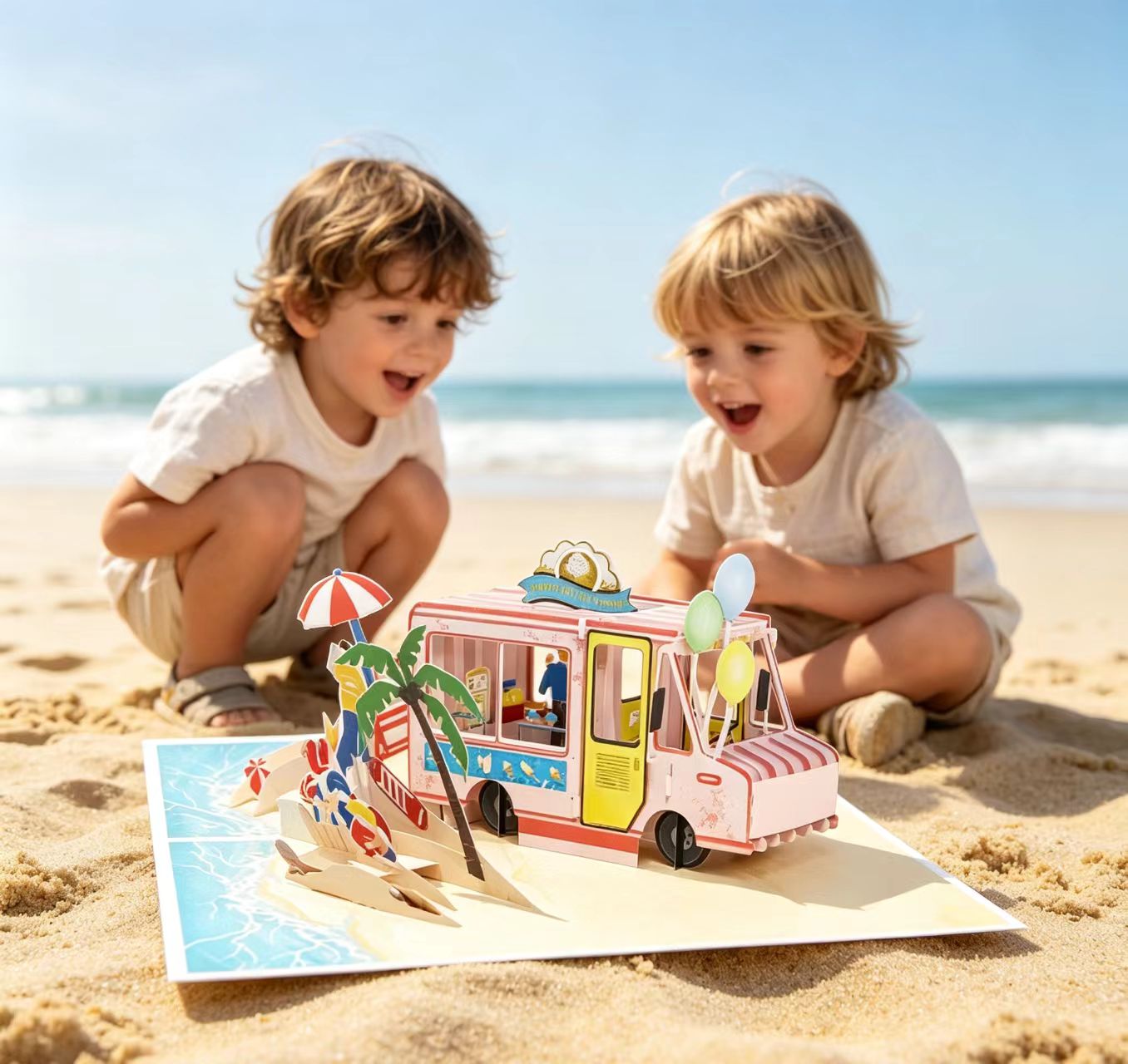 3D wyskakująca kartka z pozdrowieniami z ciężarówką z lodami 3d pop up ice cream truck greeting card