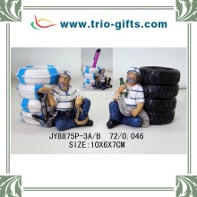 Polyresin pen holder with pirate sculpture