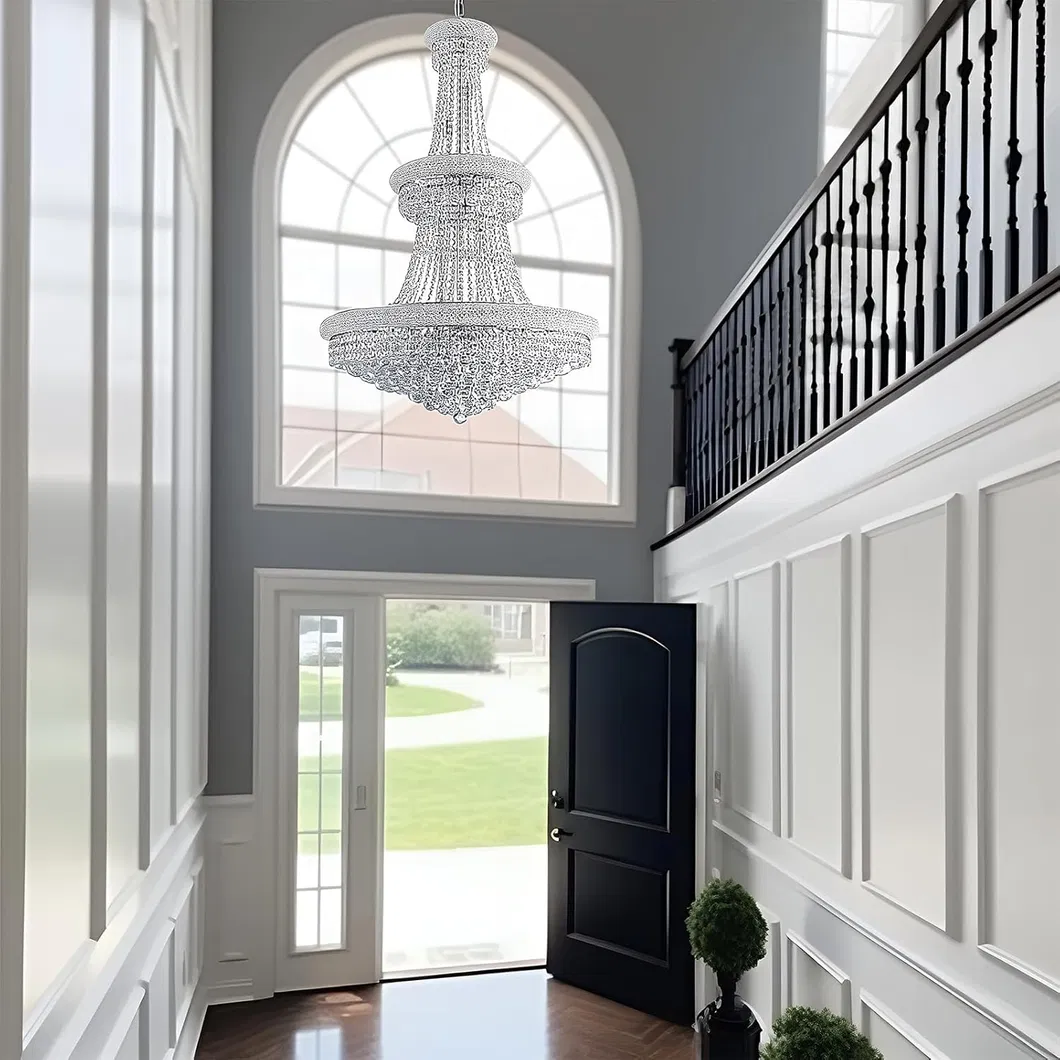 Elegant Gold Crystal Foyer Chandelier - Contemporary Ceiling Hanging Light Fixture