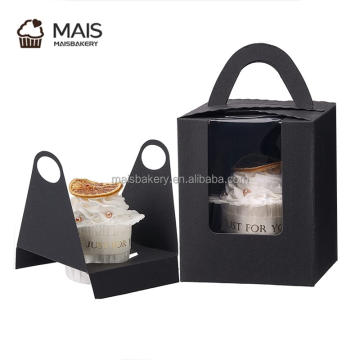Black Cupcake Boxes with Window Insert - MaisBakery Single Cupcake Carrier Containers