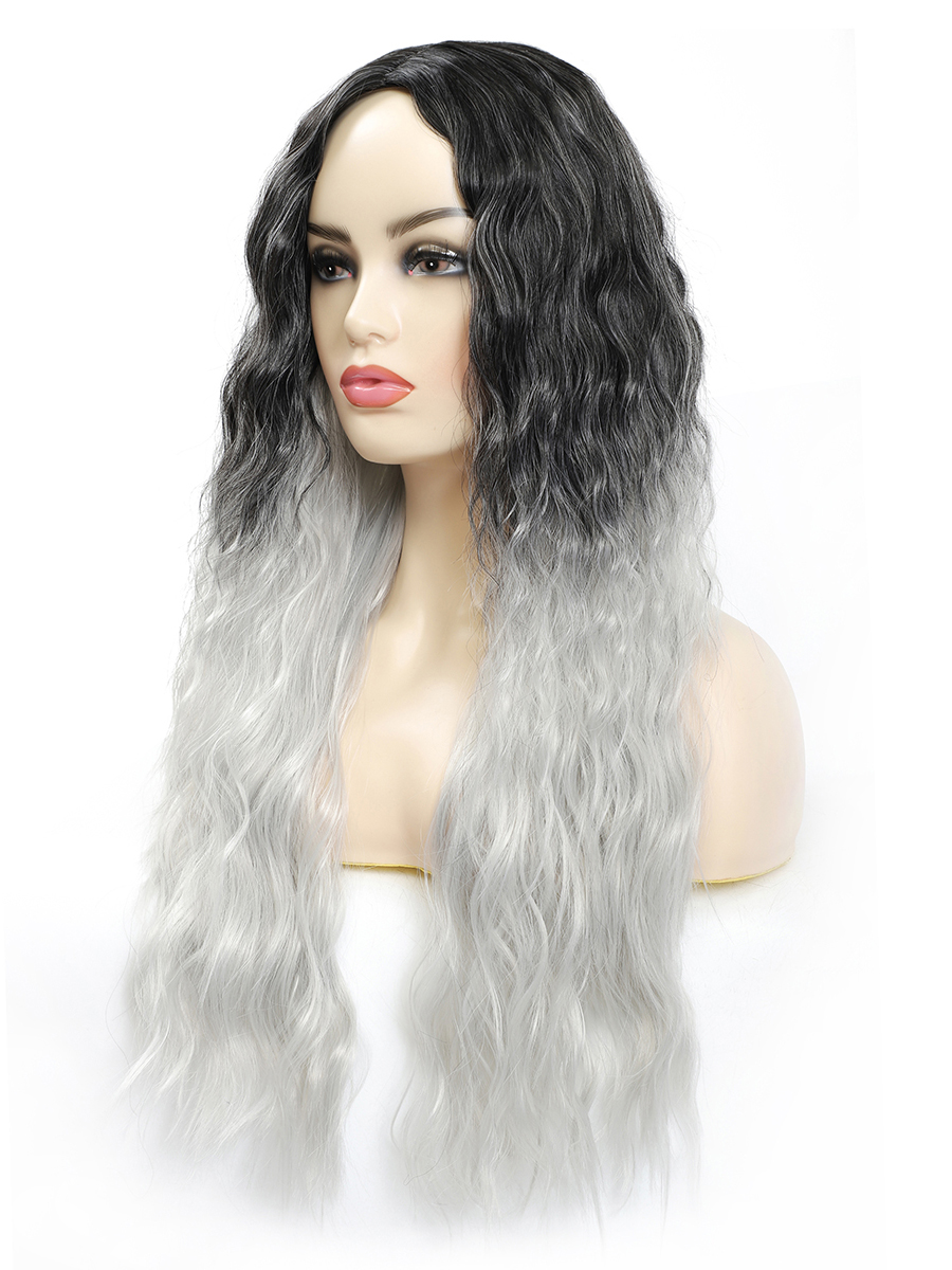 Wholesale Hair Black Ombre Grey for Women Finger Wave Dark Root Hair Wigs Daily or Party Long Water Wave Wig Synthetic Hair Wigs