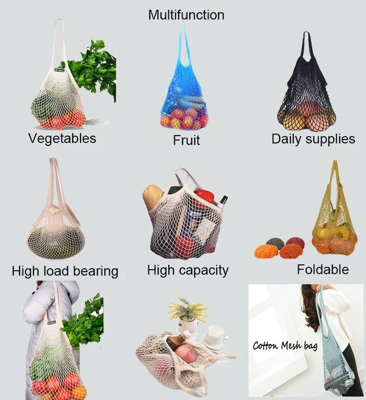 10packs Net Produce Grocery Shopping Drawstring Reusable Organic Cotton Mesh Bag for Fruits and Vegetables