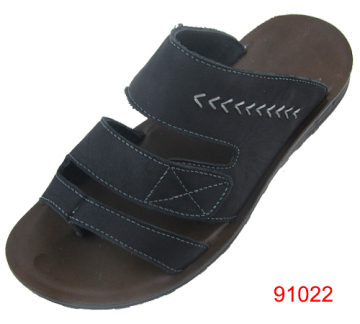 V stitching design men leather slippers