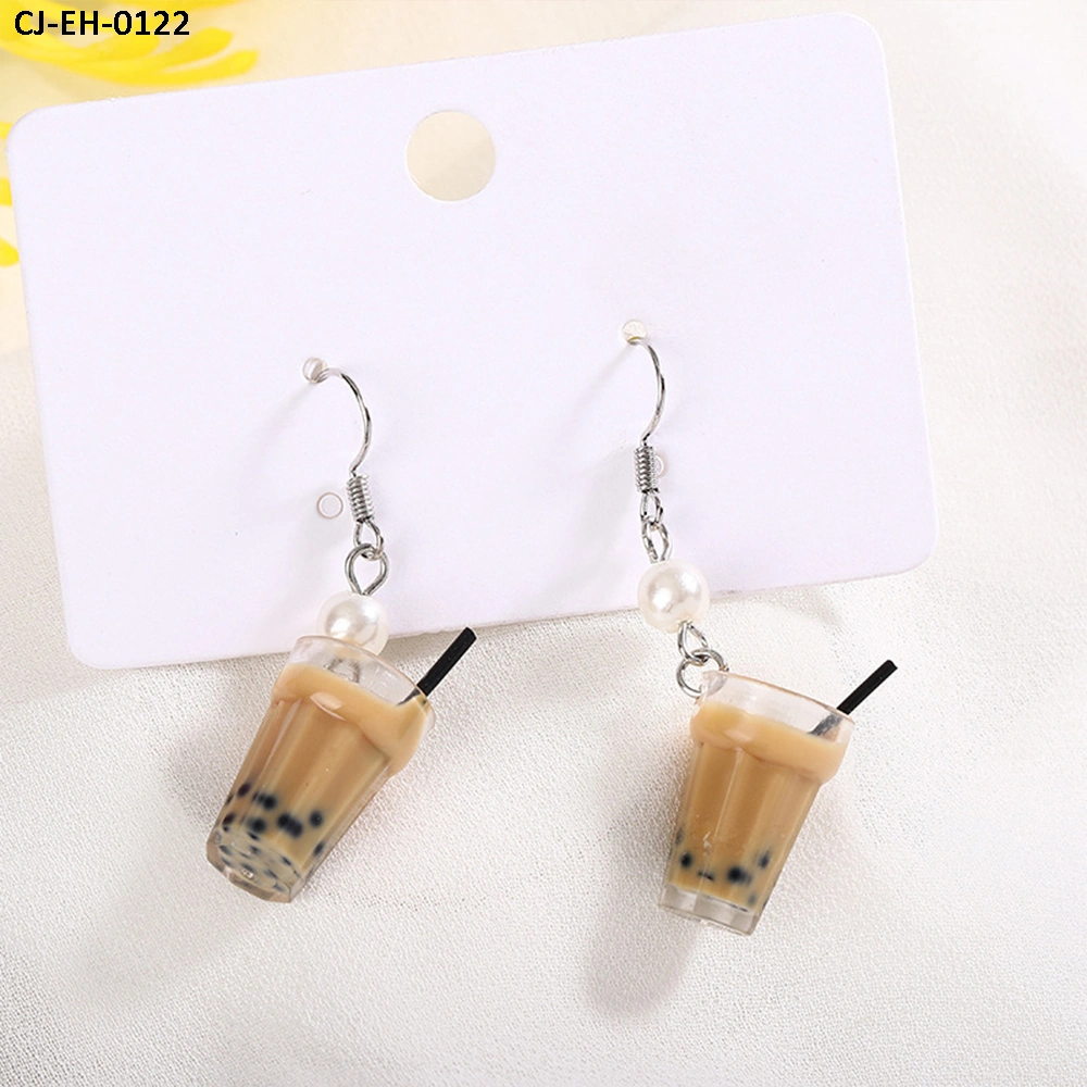 Wholesale Hand - Made Pearl Milk Tea Cup Bottle Girl Earrings Pendant