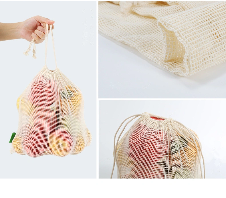 Vegetable Bags Reusable Cotton Mesh Bags Drawstring Bag