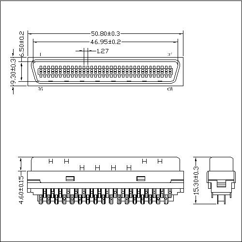 1.27mm Series 68P Cable Plug Connector Solder 1.27mm Series 68P Cable Plug Connector Solder