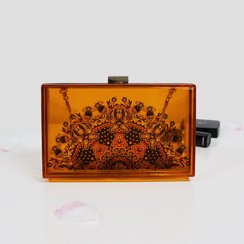 Customised Printng Acrylic Resin Box Clutch Bag