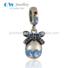Globalwin Silver Beads CZ Bowknot Charms Pearl Pendant