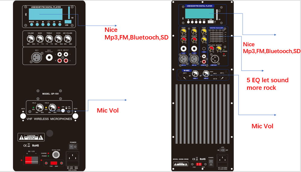 wholesale 15 inch Portable  rechargeable  wireless  multi function with handle and wheels trolley party speaker