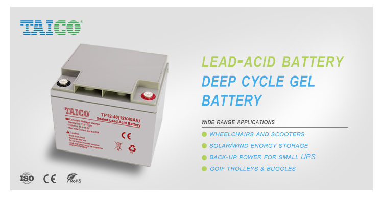 Sealed deep cycle gel 12v 40ah agm battery with 3 years warranty