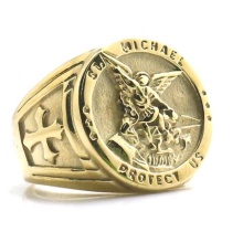 Yiwu Aceon Stainless Steel Signet Ring with Cross and Text Around Edge