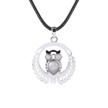 Labradorite Waterdrop Cabs Silver Owl Pendant Necklace Choker Jewelry