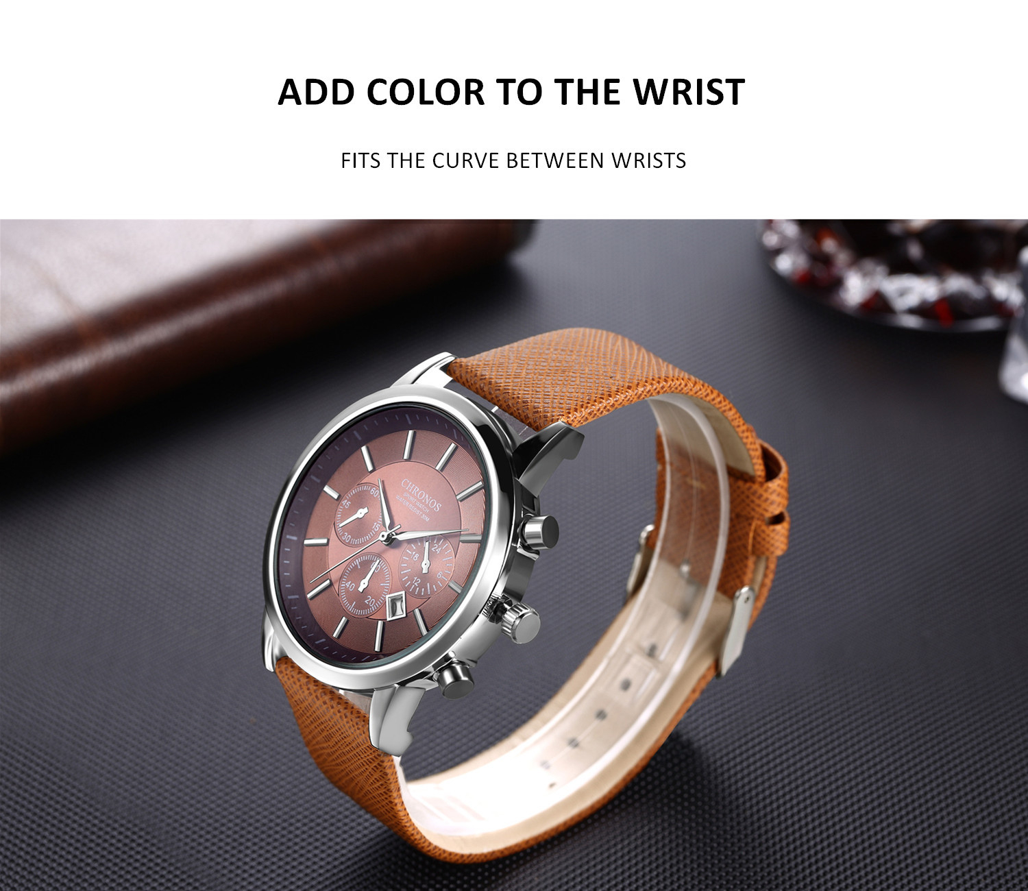 CHRONOS CH04 Quartz Watch Men Watches Chronograph Wristwatch Business Fashion Wristwatches Leather Strap Relogio Masculino