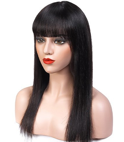 Full Machine Made Wig With Bangs No Lace  Human Hair Wigs Natural Color