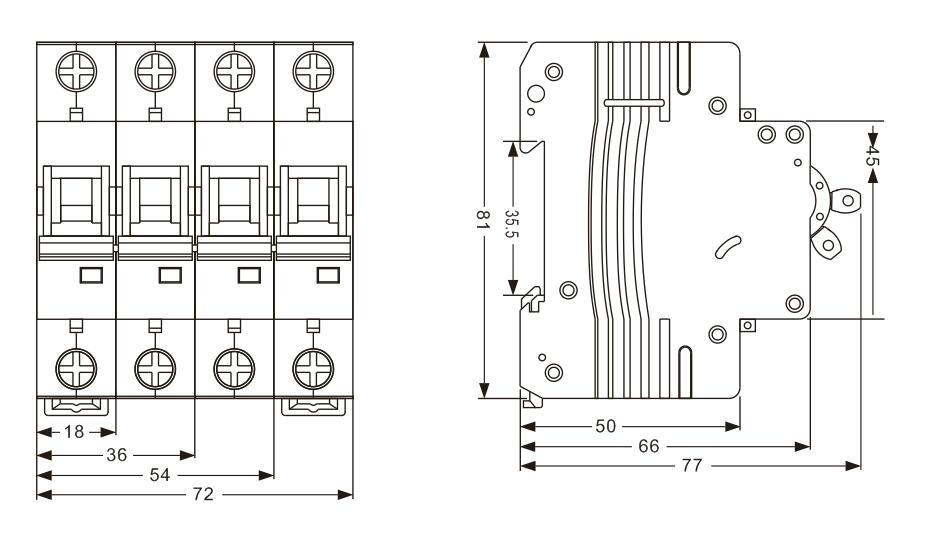 BKM1-63H 10KA Breaking Capacity MCB Dimension