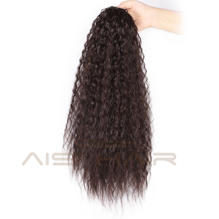 Aisi Hair High Temperature Fiber Drawstring Ponytail Hair Extensions Brown Long Wavy Synthetic Pony Tail Hairpieces