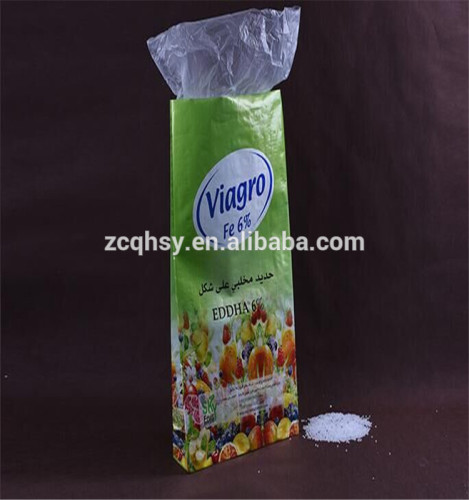 100% virgin pp woven bags for fertilizer packaging bag with block bottom and pe liner