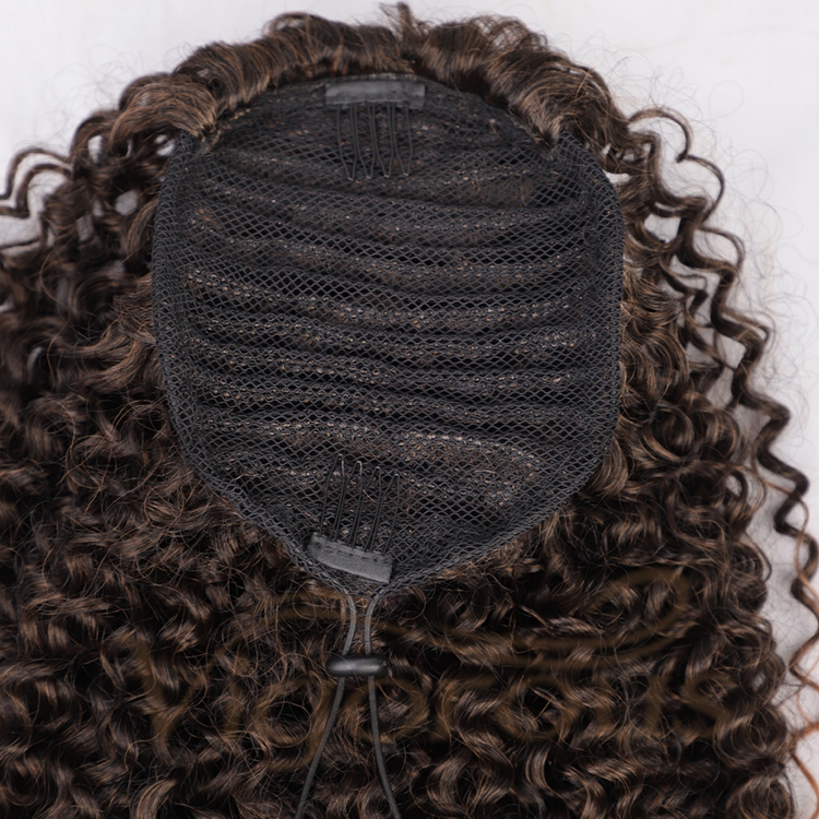 Vigorous Wholesale Top Selling Heat Resistant Fiber Brown Kinky Curly Machine Made Drawstring Synthetic Ponytail Hair Extension