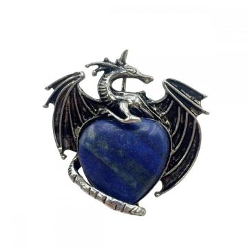 Gemstone Turquoise Heart Alloy Wings Dragon & Pterosaur Stone Pendant Natural Stone Dragon Pendant for DIY Jewelry Making Charm