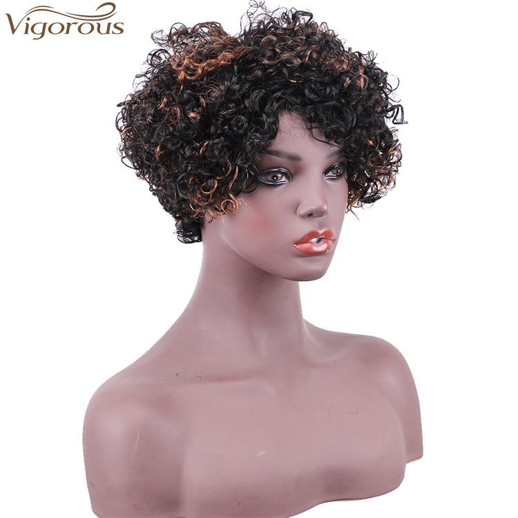 Vigorous Afro Kinky Curly Wigs for Black Women Black Mixed Brown Side Part Short Human Hair Wholesale Price
